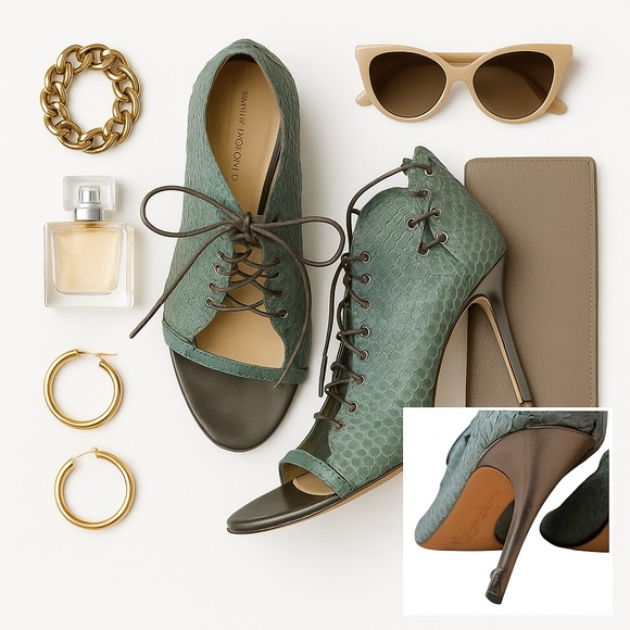 Camilla Skovgaard Python Lace-Up Heels Green EU 36 US 6 in GUC with heel defect - Picture 2 of 11